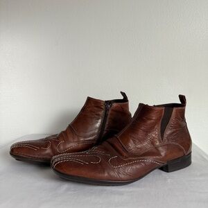 Vintage Bacco Bucci Sz 11 Brown Leather Ankle Boots Made Italy Western Stitch